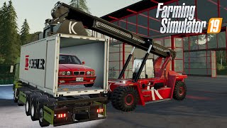 FS19  DELIVERING CONTAINER with a CAR INSIDE to DEALERSHIP  Farming Simulator 2019 ROLEPLAY Mod [upl. by Kehr391]