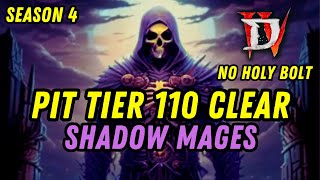 Diablo 4 Season 4 Pit Tier 110 Full Gameplay Shadow Mages Necromancer [upl. by Anilesor]