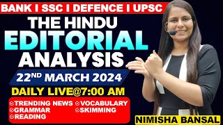 Editorial Analysis  22nd March 2024  Vocab Grammar Reading Skimming  Nimisha Bansal [upl. by Cilka160]