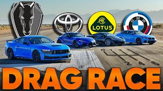 2024 Mustang Dark Horse vs Lotus Emira M2 Supra Camaro Challenger — Cammisa Ultimate Drag Race [upl. by Carilla]