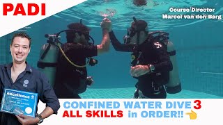 PADI Confined Water Dive 3 Skills  PADI Open Water Diver Course [upl. by Enixam935]