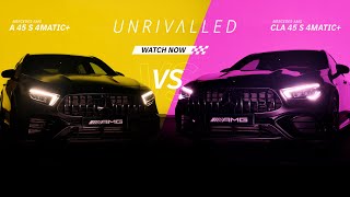 UNRIVALLED  MercedesAMG A 45 S 4MATIC hatch vs MercedesAMG CLA 45 S 4MATIC [upl. by Sivartal]