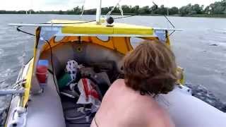 Intex Mariner with sail and cabin diy homemade inflatable sailboat dinghy Schlauchboot [upl. by Nodnek384]