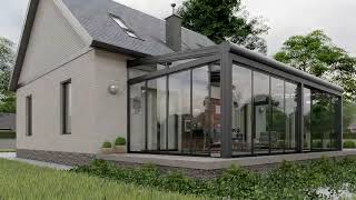 Sunroom  Retractable glass roof with sliding glass doors [upl. by Haridan]