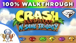 Crash Bandicoot 1  NSane Trilogy 100 Full Walkthrough Clear amp Color Gems Bonuses Keys Bosses [upl. by Moberg728]