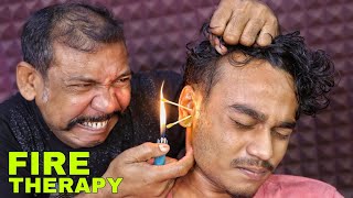 Fire Ear Cleaning 💈 Earwax Removal by Asim Barber 💆 Head Massage amp Neck Cracking 💈 Ear Massage ASMR [upl. by Annig]