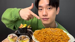 SUB K김밥amp신라면 볶음면 먹방 KFood KimbapampShimn Ramyeon Fried Mukbang 🍙🍚🍜🍝 [upl. by Natehc]