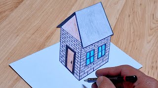 How to draw 3d house on paper 3d drawing for beginners [upl. by Erotavlas]