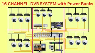 16 Channel DVR System For 16 CCTV CAMERAS with Power Banks Complete Wiring [upl. by Ollehcram]