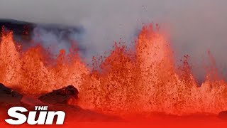 Incredible footage shows worlds largest volcano erupting and spewing lava [upl. by Helgeson]