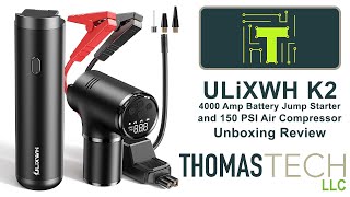 ULiXWH K2 4000 Amp Battery Jump Starter with 150 PSI Air Compressor Unboxing Review on Amazon [upl. by Oz202]