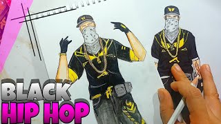 FREE FIRE DRAWING  MOST RARE BUNDLE DRAWING  GOLDEN BLACK HIP HOP 2ND ELITE PASS DRAWING [upl. by Bara]