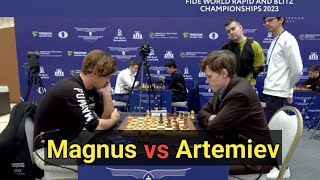 Magnus Carlsen vs Vladislav Artemiev  World Blitz 2023 [upl. by Eenej]