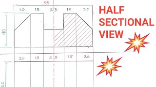 how to draw a half sectional view in Hindi 🔗Enggdrawing by Sajal sirvideos 182 [upl. by Durrell]