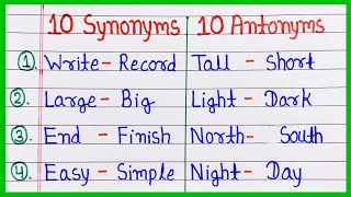 10 Synonyms and Antonyms  10 antonyms and 10 synonyms words  antonyms words  synonym antonym [upl. by Milla]