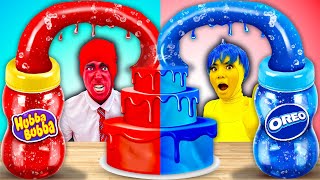 INSIDE OUT RED VS BLUE CAKE DECORATING CHALLENGE  JOY VS ANGER EMOTION MAKE LARGEST CAKE BY SWEEDEE [upl. by Mercuri]