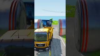 Large Tanker Truck amp Mix Colour City Bus vs Bollards Crash shorts beamngdrive shortsfeed [upl. by Oballa]