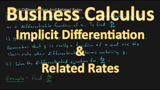 Business Calculus  Implicit Differentiation And Related Rates [upl. by Qirat]