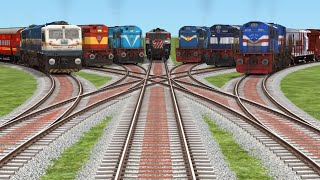 SEVEN RAILGADI CROSSING AT DAIMOND💠 RAILROAD TRACKS RISKY RAILROAD TRICKS train world4 [upl. by Anayk366]