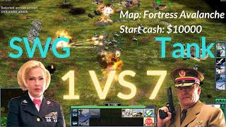 SWG 1 VS 7 Tank Hard Bots AI map Fortress Avalanche CampC Generals Zero Hour Gameplay [upl. by Anavoj]