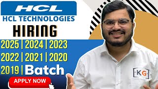 HCL Technologies Hiring 2025 2024 2023 2022 2021 2020 and 2019 Batch  HCL Off Campus Drive  IT Job [upl. by Aidnac]