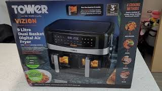 Tower T17100 Vortx Vizion Dual Basket 9L Air Fryer Unboxing [upl. by Emyaj99]