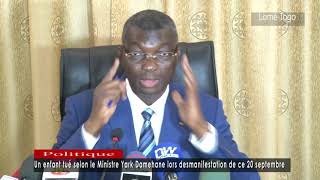 Un enfant tué selon le Ministre Yark Damehane lors des manifestations de ce 20 septembre [upl. by Neirb21]