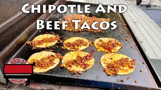 Spicy 🌶 Hot Chipotle Ground Beef Tacos on the Blackstone Griddle [upl. by Orihakat397]