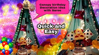 Easy Canopy Birthday Decoration Ideas At home With Saree How to make floor Seating Canopy by Saree [upl. by Sila]