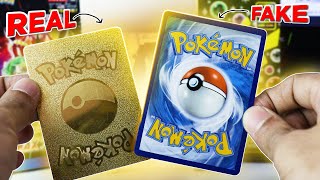 GOLD Pokemon Cards FAKE vs REAL Side by side comparison pokemon pokemontcg [upl. by Letitia]