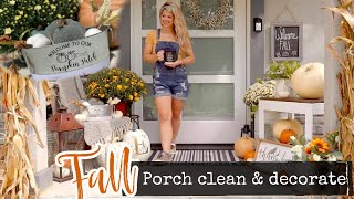 FARMHOUSE FALL PORCH CLEAN AND DECORATE MAKEOVER SMALL FRONT PORCH DECORATING IDEAS FOR FALL 2020 [upl. by Paine]