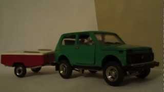 ►Модельки 143 ВАЗ2121 Ни́ва LADA NIVA 4X4 VAZ 2121  trailer SKIF  VIDEO HD [upl. by Ragg]