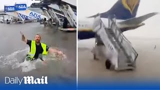 Palma Airport is paralysed by massive rain storm [upl. by Eizdnil]