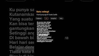 Lirik Lagu Satu MimpiFarel Prayoga ft Vania Latifa lirikgoogle liriklagu spotify songlyrics [upl. by Jean-Claude]