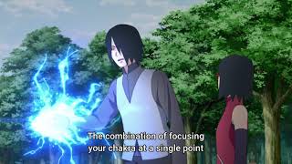 Sarada learn Indra Chidori  Sasuke destroy waterfallSasuke teaches Sarada new Chidori Boruto ep200 [upl. by Lucila]