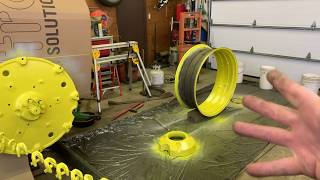 Needling Wire Brushing and Painting the Last Rim on the John Deere 2510 [upl. by Keane]