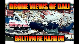 Drone views of MV Dali in the Port of Baltimore Chesapeake 1000 works on a 155 ton piece of Debris [upl. by Cutler]