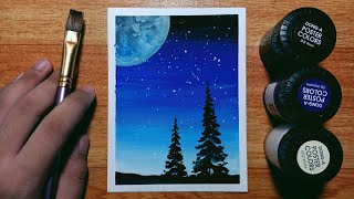 Easy Poster Color Night Sky Painting for Beginners  Stepbystep Tutorial [upl. by Justinian]