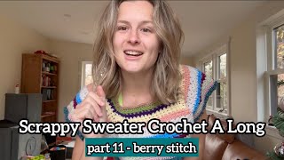 Scrappy Sweater Crochet A Long  Part 11  Berry Stitch [upl. by Yate]