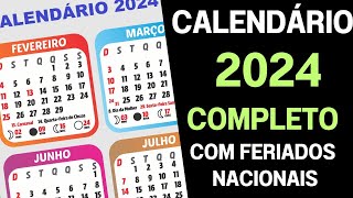 CALENDÁRIO 2024 COMPLETO COM FERIADOS NACIONAIS [upl. by Ogdon]