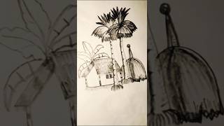 Village scenery art ll very easy drawing sortvideoart viralvideo drawing easydrawing [upl. by Wisnicki]