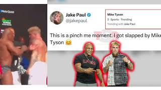 Staged Mike Tyson Gets Mad amp SLAPS Jake Paul At Weigh In [upl. by Zoha67]