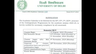 Academic calendar for monsoon session 3rd and 5th semester Delhi university regular colleges DU [upl. by Sternberg]