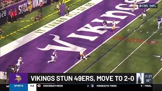 Vikings enjoy 97yard DarnoldtoJefferson TD pass for early spark in win vs 49ers [upl. by Atinauj]