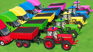 TRANSPORTING JOHN DEERE 6R TRACTORS amp Corn with FLATBED TRAILER amp GARAGE LOADERS FS22 [upl. by Storm862]