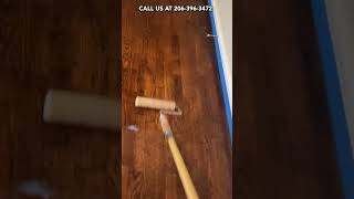 Applying Polyurethane on Dark Walnut Hardwood Floor In Seattle shorts [upl. by Elbas]