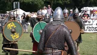 Viking reenactors in a best of 5 series of minibattles  at Military Odyssey 2024 [upl. by Edobalo]