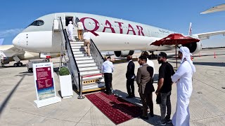 Qatar Airways A3501000 Cockpit Cabin amp Airframe Full Visit  Dubai Airshow 2023 [upl. by Maziar995]