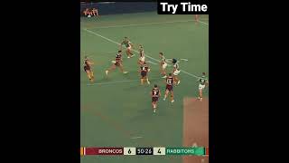 Corey Oates 99th NRL try  Broncos vs Rabbitohs  Round 1 2022 [upl. by Bernadette]