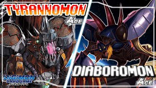 Digimon Card Game  RustTyranomon Ace Green VS Diaboromon Ace Black BT14 [upl. by Dnomar125]